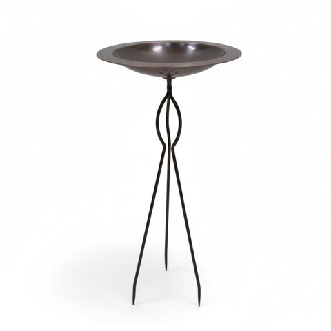 Oakestry 18" Round Antique Brass Copper Birdbath with Roman Bronze Wrought Iron Tripod Stake, Outdoor Garden Bird Bath, Decorative Patio Accent