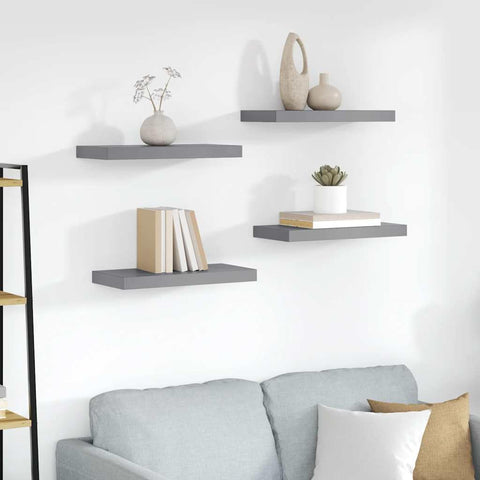 Oakestry Floating Wall Shelves 4 pcs Gray 19.7 inches x9.1 inches x1.5 inches MDF Architectural Home Accent Piece
