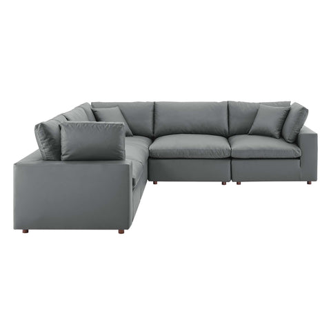 Oakestry Luxury Inspired Commix Down Filled Overstuffed Vegan Leather 5-Piece Sectional Sofa Comfortable Indoor Sectional Sofa for Living Room Apartment Lounge Reception Area Premium Finish