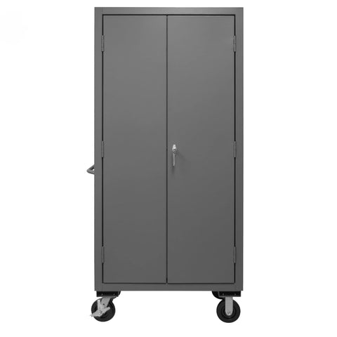 Oakestry Mobile Cabinet 36 x 24 x 81 in 14 Gauge Steel 2 Adjustable Shelves 12 Blue Bins Flush Doors Casters Lockable Chrome Handle Gray Storage Cabinet