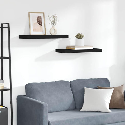 Oakestry Floating Wall Shelves 2 pcs Black 23.6Inchx9.3Inchx1.5Inch MDF High End Functional Furniture