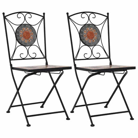 Oakestry Garden Chair Set of 2 Orange and Grey Powder-Coated Iron, Ceramic – Outdoor Patio Seating, Weather Resistant Furniture