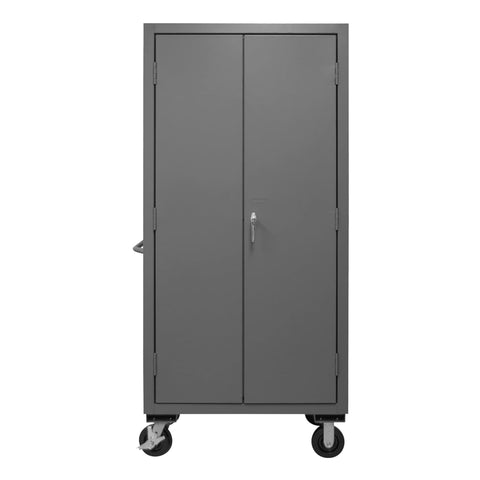 Oakestry Commercial Mobile Bin Storage Cabinet with 30 Yellow Hook On Bins Flush Doors Locking Push Handle Gray