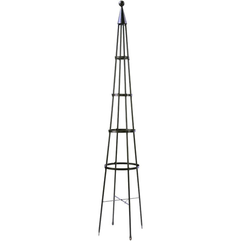 OBL-02 85-in Wrought Iron Garden Obelisk Trellis, Freestanding Vertical Plant Support for Climbing Vines, Snap Pea, Rose, Graphite Finish