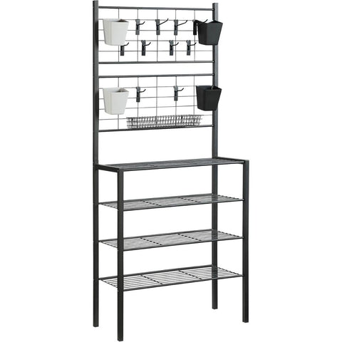 Oakestry 4-Tier Metal Storage Shelf Rack with Adjustable Shelves and Hooks Heavy-Duty Freestanding Organizer for Garage Kitchen Bathroom Home Office Space-Saving Utility Shelving Unit, Black