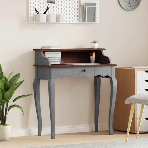 Oakestry Solid Mahogany Writing Desk with Drawer, Vintage Grey Wooden Study Table for Home Office, Rectangular Handmade Desk