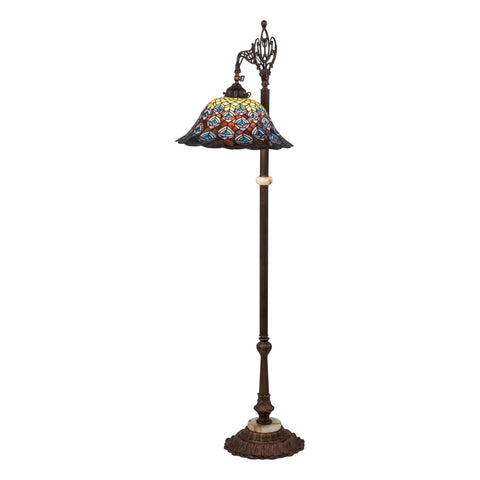 Oakestry 61InchH Tiffany Peacock Feather Bridge Arm Floor Lamp Elegant Floor Lamp Stained Glass Lighting Decorative Home Living Room Bedroom Office Vintage Style Durable Build Ambient Light