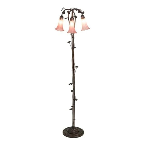 Oakestry 58 in High Pink Tiffany Pond Lily 3 Light Floor Lamp Elegant Floor Lamp Stained Glass Lighting Decorative Home Living Room Bedroom Office Vintage Style Durable Build Ambient Light