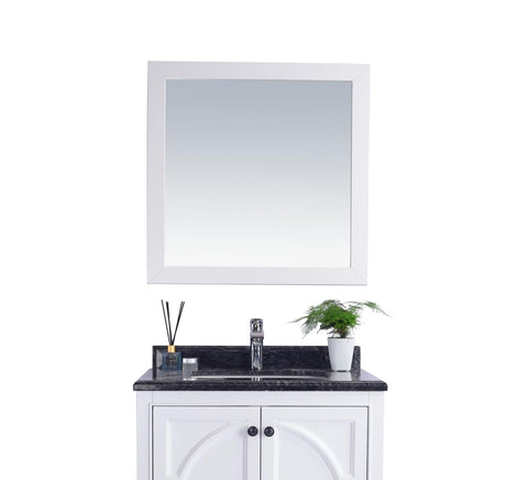 Oakestry Thirty Inch Fully Framed White Mirror, Modern Luxury Wall-Mounted Home Décor with Sleek Elegant Finish
