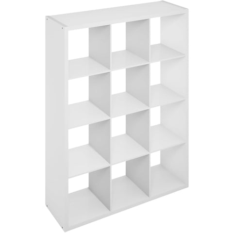 Oakestry Simple Open Back Cube Storage Organizer, 12-Cube Standing Shelf, White Composite Wood Bookcase for Home, Office & Living Room