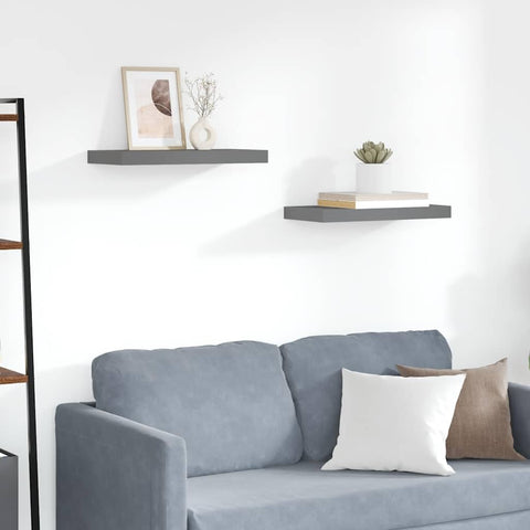 Oakestry Floating Wall Shelves 2 pcs High Gloss Gray 19.7 inches x9.1 inches x1.5 inches MDF Elegant Home Organization Unit