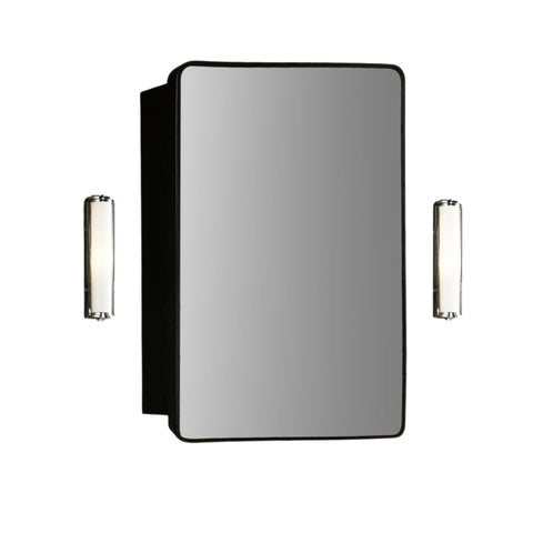 Oakestry 17.7" Rectangular Mirrored Medicine Cabinet, Matte Black Metal Frame, Surface Mount Vertical, Adjustable Glass Shelves, Pre-Assembled Bathroom Mirror Cabinet