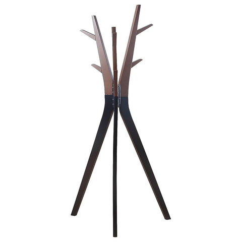 Oakestry Wooden Santa Clara Two-Tone Coat Rack Modern Freestanding Entryway Hanger Space-Saving Hall Tree Decor (Model CT16537), Black/Brown