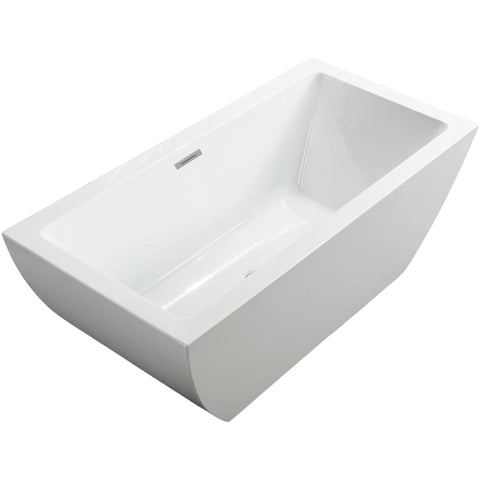 Oakestry Livorno 59" Freestanding Acrylic Bathtub with Chrome Drain, Glossy White Seamless Soaking Tub, Fiberglass Reinforced with Leveling Legs, 49 Gal Capacity