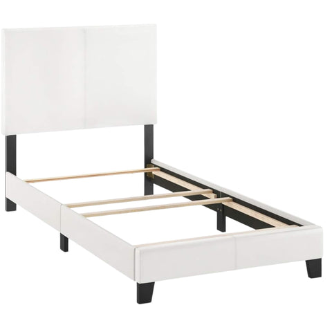 Oakestry Pessac Twin Upholstered Bed Frame, White PU Leather, Foam-Filled Headboard, Modern Platform Bed, Requires Box Spring