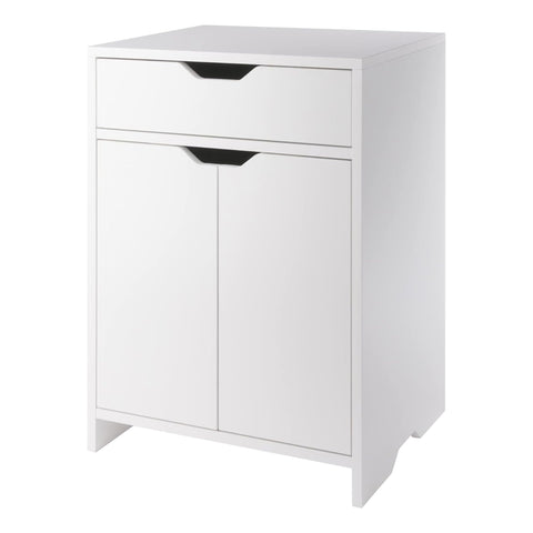 Oakestry Winsome Nova 1 Drawer Storage Cabinet White Modern Wooden Organizer with Open Shelf for Home Office Bedroom Living Room and Entryway