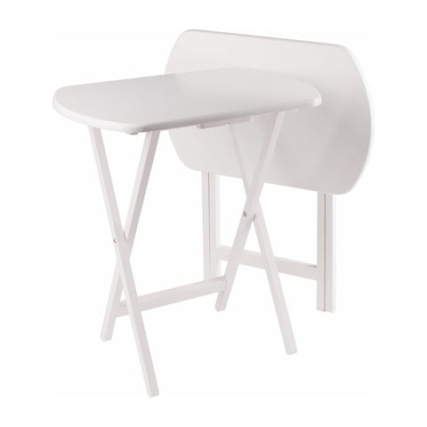 Oakestry Corbett 2-Piece Oversized Snack Tables Premium Folding TV Tray Set for Living Room & Bedroom Portable Space-Saving Sofa Side Tables Durable Wood Construction Modern White Finish