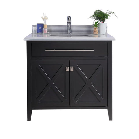 Oakestry Wimbledon 36" Espresso Bathroom Vanity with White Quartz Countertop – Single Sink, Solid Oak, Soft-Close Doors, Pre-Assembled