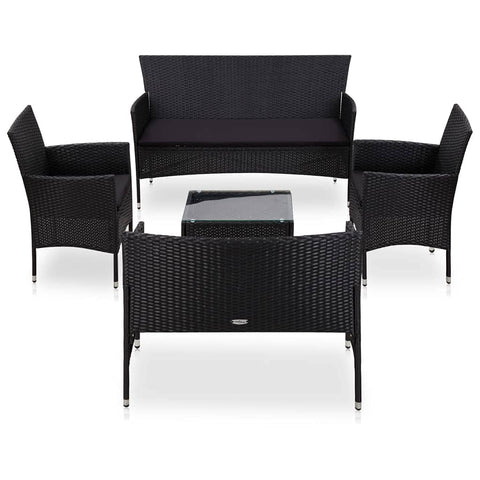 Oakestry 5-Piece Garden Sofa Set Black PE Rattan, Outdoor Lounge Set with Cushions & Removable Covers, Weather Resistant