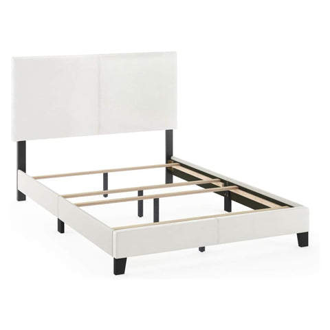 Oakestry Upholstered Bed Frame Full Size, Modern Platform Bed with PU Leather Headboard & Wood Slat Support, Easy Assembly, Sturdy Bedroom Furniture (White)
