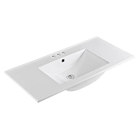 Oakestry 48 Inch Single Sink Ceramic Vanity Top White Bathroom Countertop Integrated Wash Basin Durable Glossy Finish Modern Vanity Surface for Cabinet Bathroom Renovation Utility