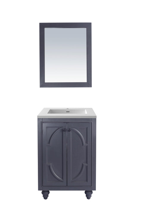 Oakestry Odyssey 24 Inch Maple Grey Bathroom Vanity Single Sink Matte White Viva Stone Solid Surface Countertop Freestanding Modern Storage Cabinet Soft Close Doors Compact Washroom Furniture