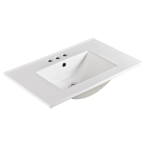 Oakestry White Single Sink Ceramic Vanity Top Durable Bathroom Basin Countertop Integrated Wash Basin Glossy Finish Modern Space Saving Design for Vanity Cabinet Powder Room Utility Sink (30 Inch)