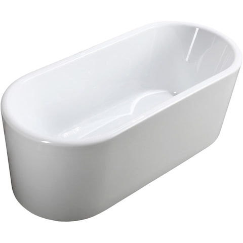 Oakestry Padua 63" Freestanding Acrylic Bathtub with Chrome Drain, Glossy White Seamless Soaking Tub, Fiberglass Reinforced with Leveling Legs, 55 Gal Capacity