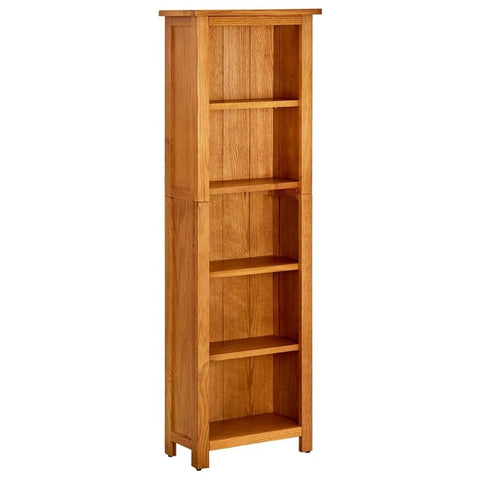 Oakestry 5-Tier Solid Oak Wood Bookcase – Luxury Slim Bookshelf & Narrow Display Rack – Premium Hardwood Interior Storage Solution for Home or Office