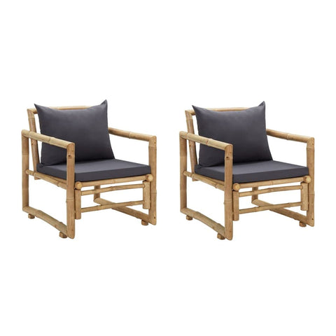 Oakestry Garden Chair Set of 2 Dark Grey, Natural Bamboo, Polyester – Outdoor Patio Seating, Weather Resistant Furniture