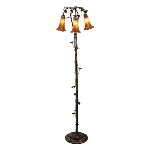 Oakestry 58 in High Amber Tiffany Pond Lily 3 Light Floor Lamp Elegant Floor Lamp Stained Glass Lighting Decorative Home Living Room Bedroom Office Vintage Style Durable Build Ambient Light