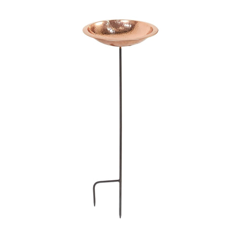Oakestry Hammered Bowl Stake Birdbath Polished Copper Plated Outdoor Garden Wildlife Water Feature Yard Lawn Landscape Accent
