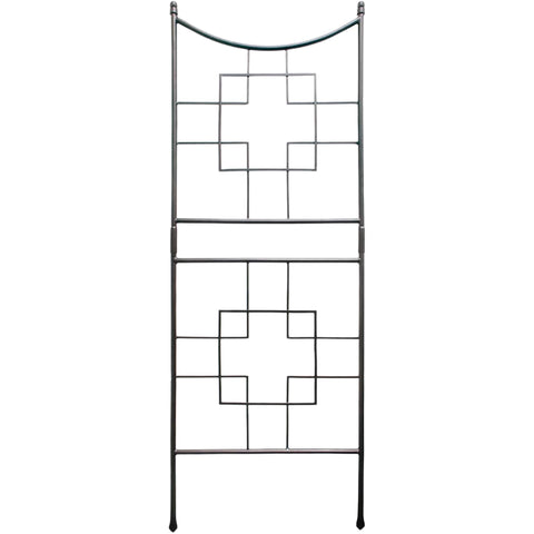 Square-on-Squares Wrought Iron Garden Trellis, 86 Inch Tall Modern Architectural Plant Support, Graphite Powder Coated