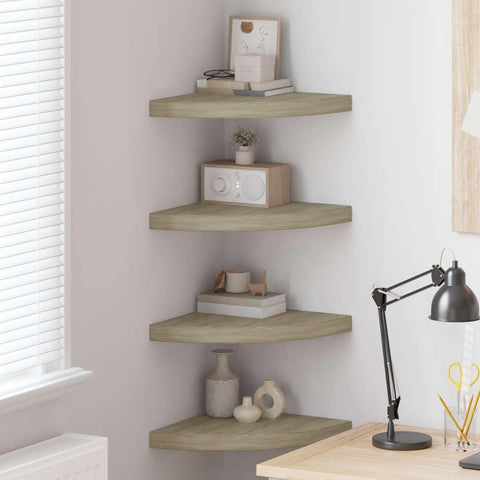Oakestry Floating Corner Shelves 4 pcs Oak 13.8 inches x13.8 inches x1.5 inches MDF Contemporary Decorative Furniture