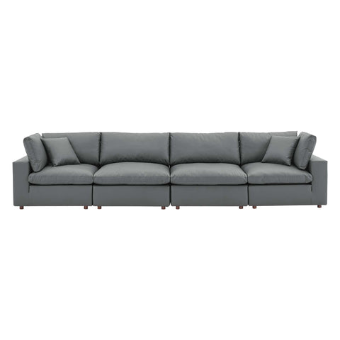 Oakestry Luxury Inspired Commix Down Filled Overstuffed Vegan Leather 4-Seater Sofa Comfortable Indoor Sofa for Living Room Apartment Lounge Reception Area Premium Everyday Styling