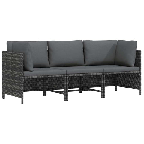 Oakestry 3 Seater Patio Sofa with Cushions Gray Poly Rattan Outdoor Furniture Seating Garden Backyard Deck Modern Durable Comfortable Weather Resistant