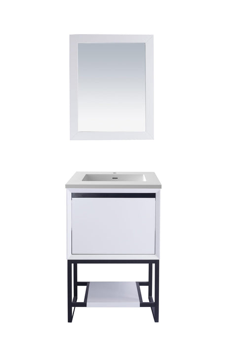 Oakestry Alto 24 Inch White Bathroom Vanity Matte White Viva Stone Solid Surface Countertop Modern Single Sink Freestanding Storage Soft Close Doors Compact Washroom Cabinet