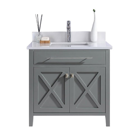 Oakestry Wimbledon 36" Grey Bathroom Vanity with White Quartz Countertop – Single Sink, Solid Oak, Soft-Close Doors, Pre-Assembled