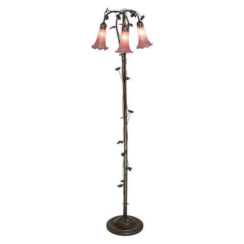 Oakestry 58 in High Lavender Tiffany Pond Lily 3 Light Floor Lamp Elegant Floor Lamp Stained Glass Lighting Decorative Home Living Room Bedroom Office Vintage Style Durable Build Ambient Light