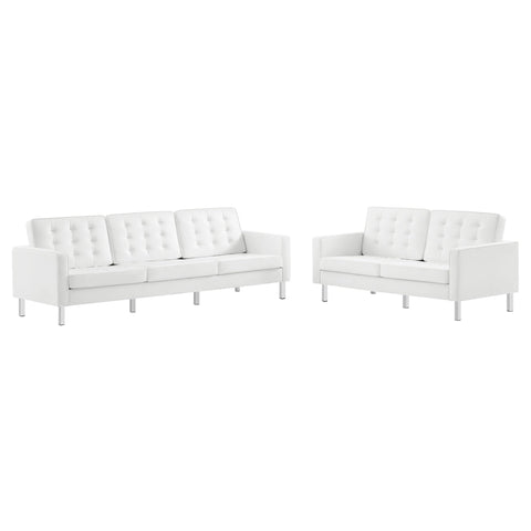 Oakestry Luxury Inspired Loft Tufted Upholstered Faux Leather Sofa and Loveseat Set Comfortable Indoor Loveseat for Living Room Apartment Lounge Reception Area Premium Daily Styling