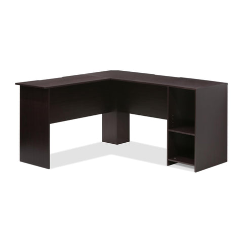 Oakestry L Shaped Computer Desk with Bookshelf Espresso Finish Corner Workstation Home Office Study Furniture