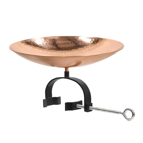 Oakestry Polished Copper Birdbath Over Rail Bracket Decorative Outdoor Garden Water Bowl Elegant Finish Durable Build Weather Resistant Backyard Patio Balcony Accent Easy Install Long Lasting Design