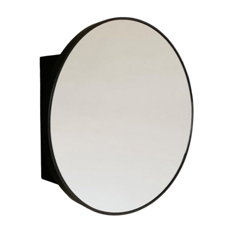Oakestry 26" Round Mirrored Medicine Cabinet, Matte Black Metal Frame, Surface Mount Vertical, Adjustable Glass Shelves, Pre-Assembled Bathroom Mirror Cabinet