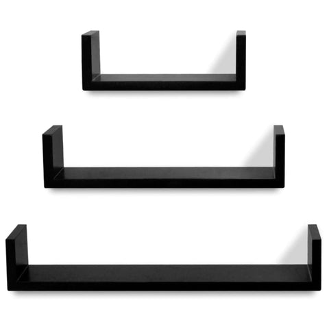Oakestry Wall Display Shelf 3 pcs Black Chipboard Luxury Interior Storage Solution