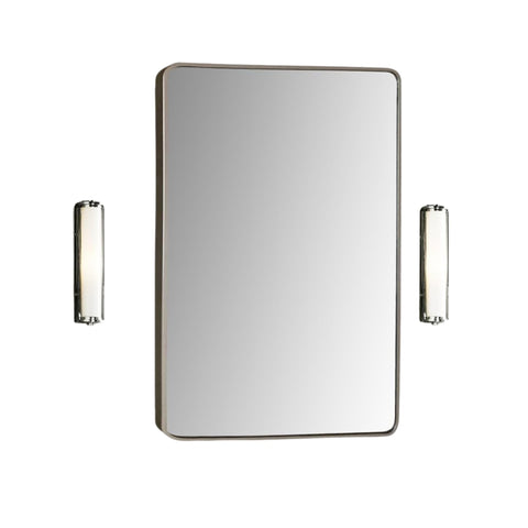 Oakestry 17.7" Rectangular Mirrored Medicine Cabinet, Brushed Silver Metal Frame, Surface Mount Vertical, Adjustable Glass Shelves, Pre-Assembled Bathroom Mirror Cabinet