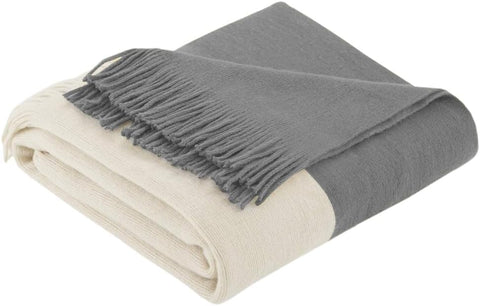 100 Acrylic Color Block Faux Cashmere Throw Grey/Ivory
