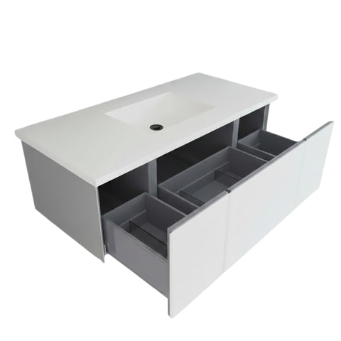 Oakestry Forty Two Inch Nautical Blue Couture Bathroom Vanity Base with Concealed Pull Out Storage Drawer