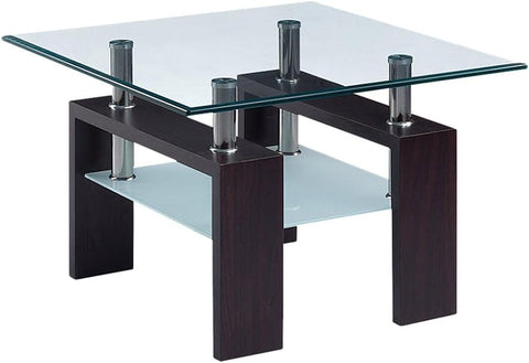 Oakestry Clear/Frosted Occasional End Table with Dark Walnut Legs