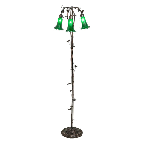 Oakestry 58 in High Green Tiffany Pond Lily 3 Light Floor Lamp Elegant Floor Lamp Stained Glass Lighting Decorative Home Living Room Bedroom Office Vintage Style Durable Build Ambient Light