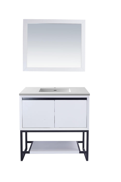 Oakestry Alto 36 Inch White Bathroom Vanity Matte White Viva Stone Solid Surface Countertop Modern Single Sink Freestanding Storage Soft Close Doors Washroom Cabinet